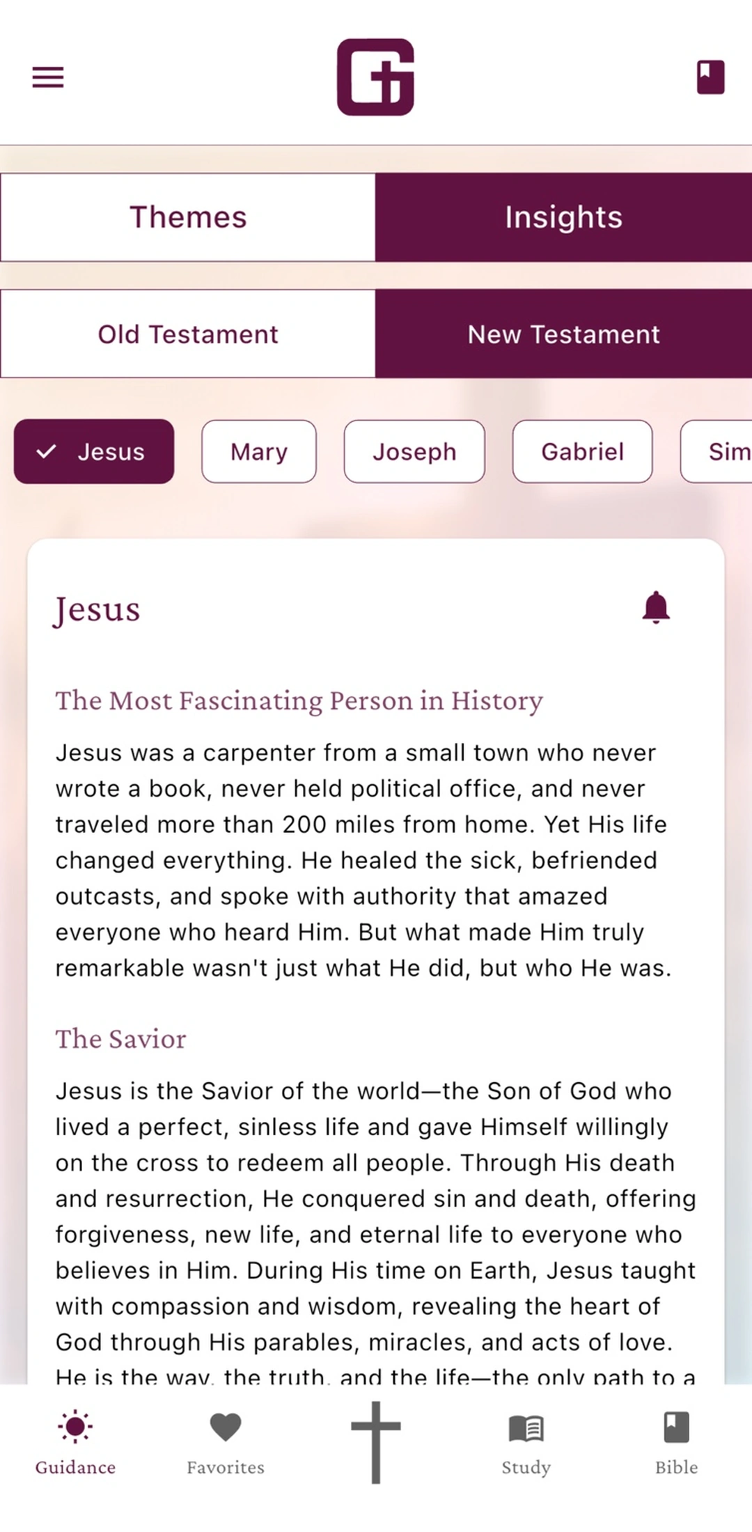 Guidance screen showing Bible people insights